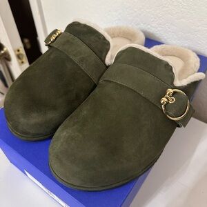 Stuart Weitzman Suede and Shearling lined mules (NWB)